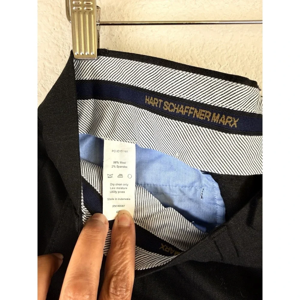 Hart Schaffner Marx Mens Black Straight‎ Leg Wool Blend Trouser Dress Pants 40R
